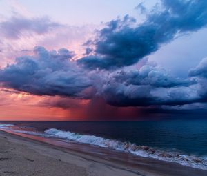 Preview wallpaper sea, wave, clouds, storm, shore, landscape