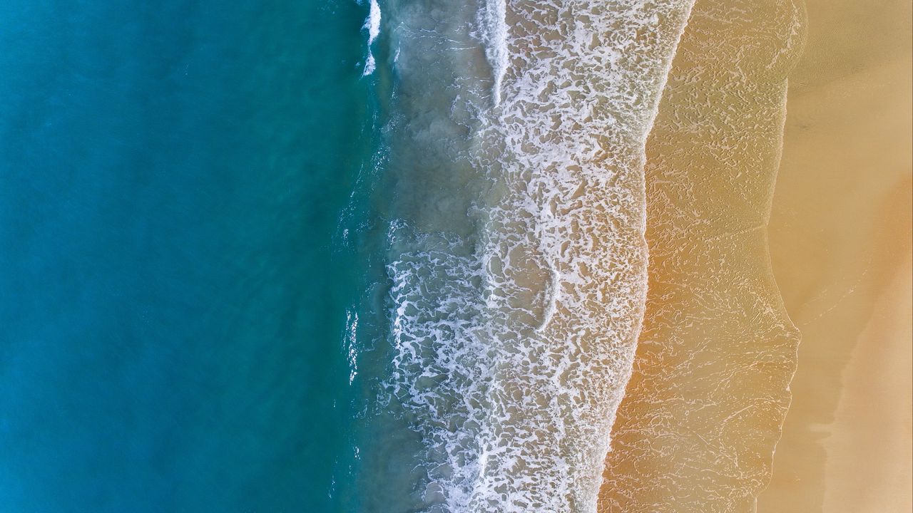 Wallpaper sea, wave, foam, shore, beach, aerial view