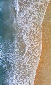 Preview wallpaper sea, wave, foam, shore, beach, aerial view