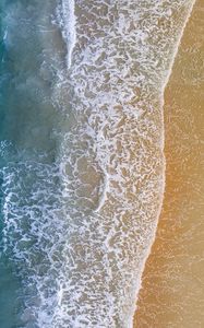 Preview wallpaper sea, wave, foam, shore, beach, aerial view