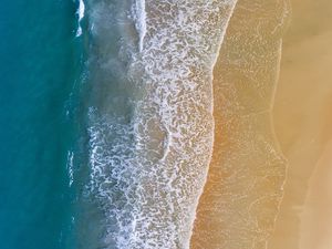 Preview wallpaper sea, wave, foam, shore, beach, aerial view