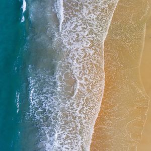 Preview wallpaper sea, wave, foam, shore, beach, aerial view