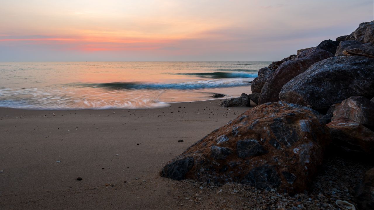 Wallpaper sea, wave, shore, sand, stones