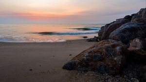 Preview wallpaper sea, wave, shore, sand, stones