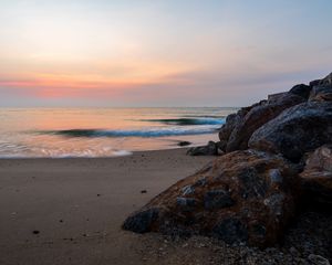 Preview wallpaper sea, wave, shore, sand, stones