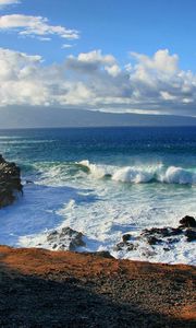 Preview wallpaper sea, wave, surf, clouds, coast