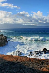 Preview wallpaper sea, wave, surf, clouds, coast