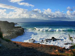 Preview wallpaper sea, wave, surf, clouds, coast