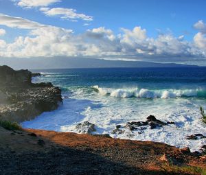 Preview wallpaper sea, wave, surf, clouds, coast