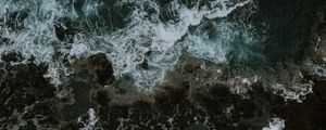 Preview wallpaper sea, waves, aerial view, stones, shore