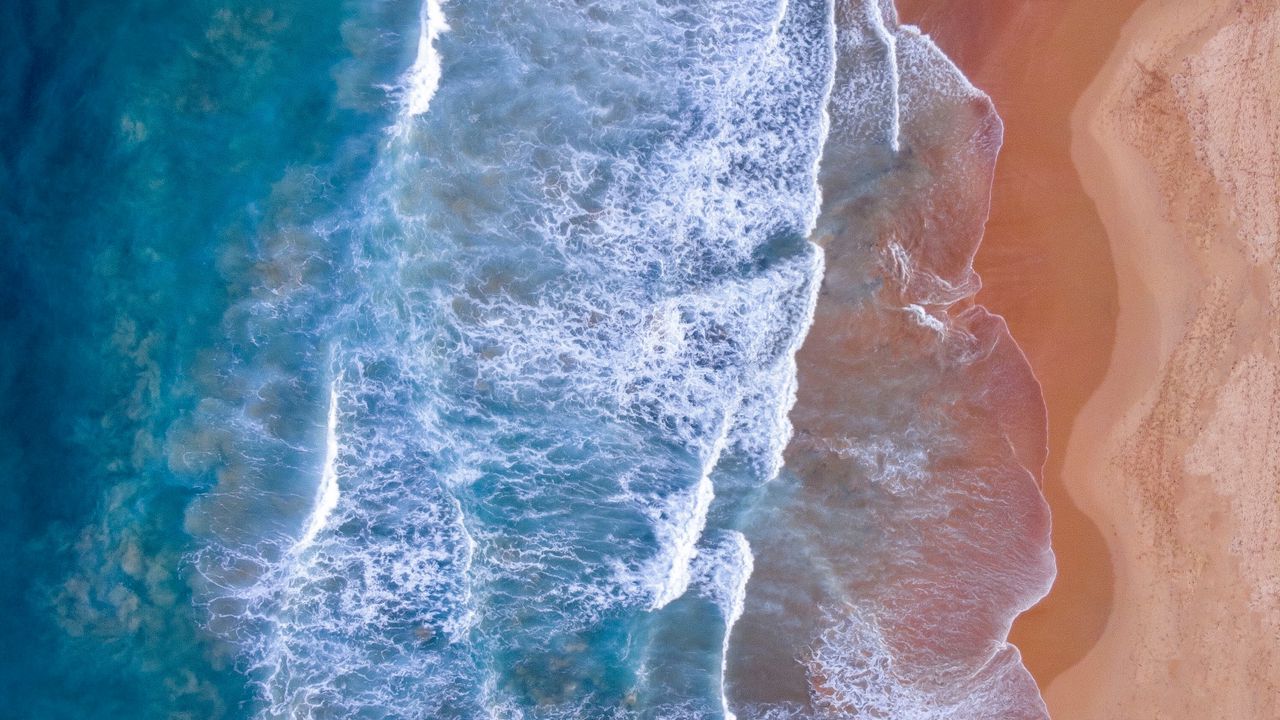 Wallpaper sea, waves, beach, aerial view