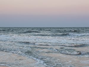 Preview wallpaper sea, waves, beach, moon, reflection