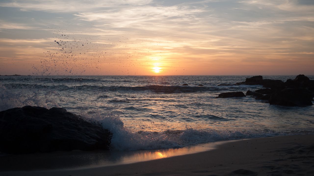 Wallpaper sea, waves, beach, sunset, nature