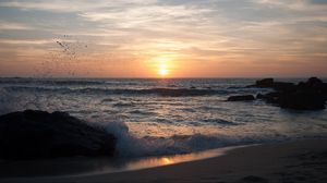 Preview wallpaper sea, waves, beach, sunset, nature