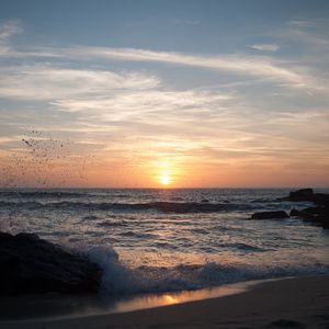 Preview wallpaper sea, waves, beach, sunset, nature