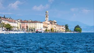 Preview wallpaper sea, waves, buildings, chapel, city