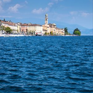 Preview wallpaper sea, waves, buildings, chapel, city