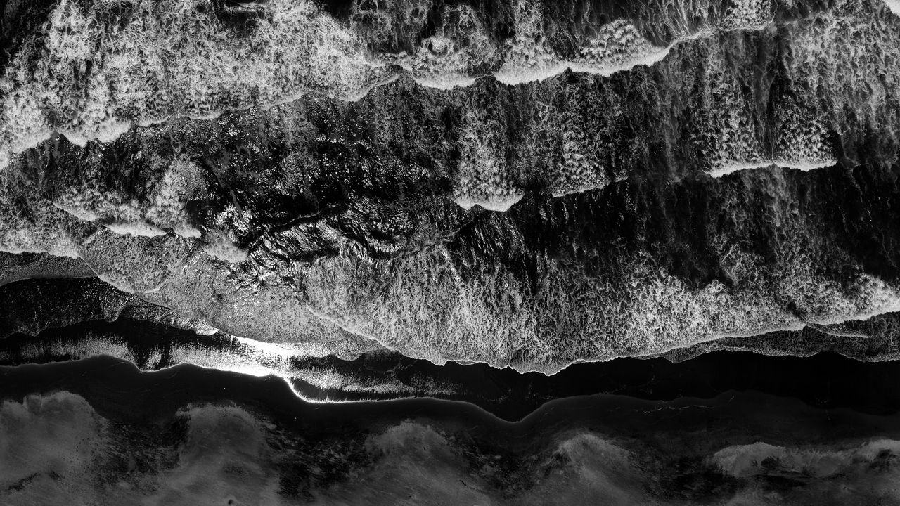 Wallpaper sea, waves, bw, aerial view