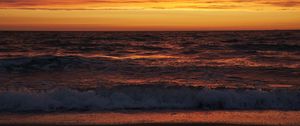Preview wallpaper sea, waves, coast, sunset, nature, dark