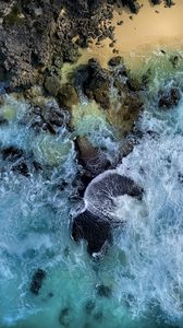 Preview wallpaper sea, waves, coast, aerial view, blue