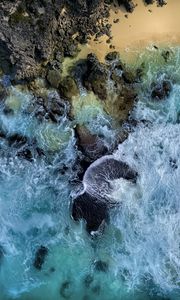 Preview wallpaper sea, waves, coast, aerial view, blue