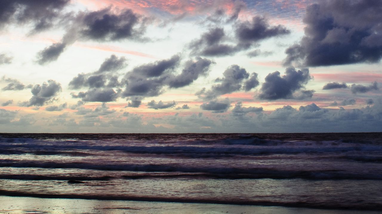 Wallpaper sea, waves, coast, clouds
