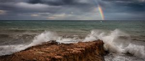 Preview wallpaper sea, waves, coast, rainbow, landscape