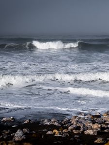 Preview wallpaper sea, waves, coast, pebbles