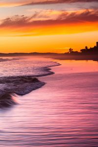 Preview wallpaper sea, waves, decline, coast, evening, water, city