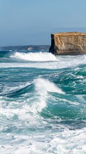 Preview wallpaper sea, waves, foam, landscape, rock