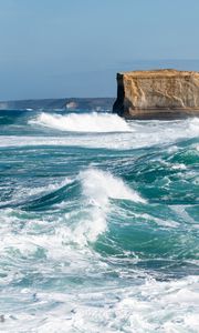 Preview wallpaper sea, waves, foam, landscape, rock