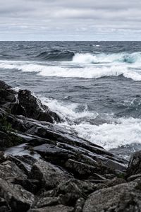 Preview wallpaper sea, waves, foam, stones, shore, landscape