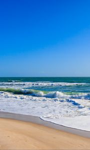 Preview wallpaper sea, waves, foam, beach, shore, sand, nature