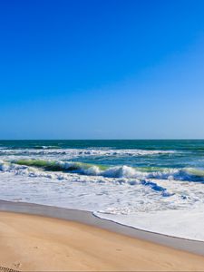 Preview wallpaper sea, waves, foam, beach, shore, sand, nature