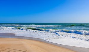 Preview wallpaper sea, waves, foam, beach, shore, sand, nature