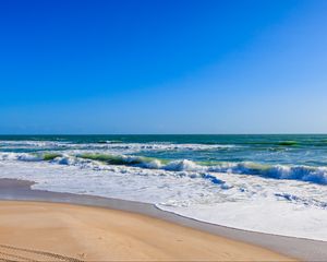 Preview wallpaper sea, waves, foam, beach, shore, sand, nature