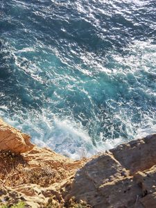 Preview wallpaper sea, waves, foam, rock, view