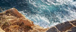 Preview wallpaper sea, waves, foam, rock, view