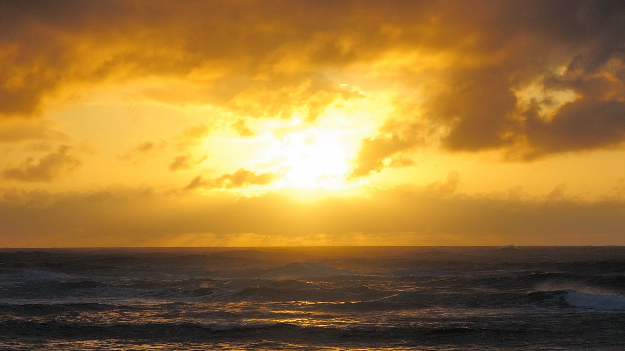 Wallpaper sea, waves, foam, horizon, sunset