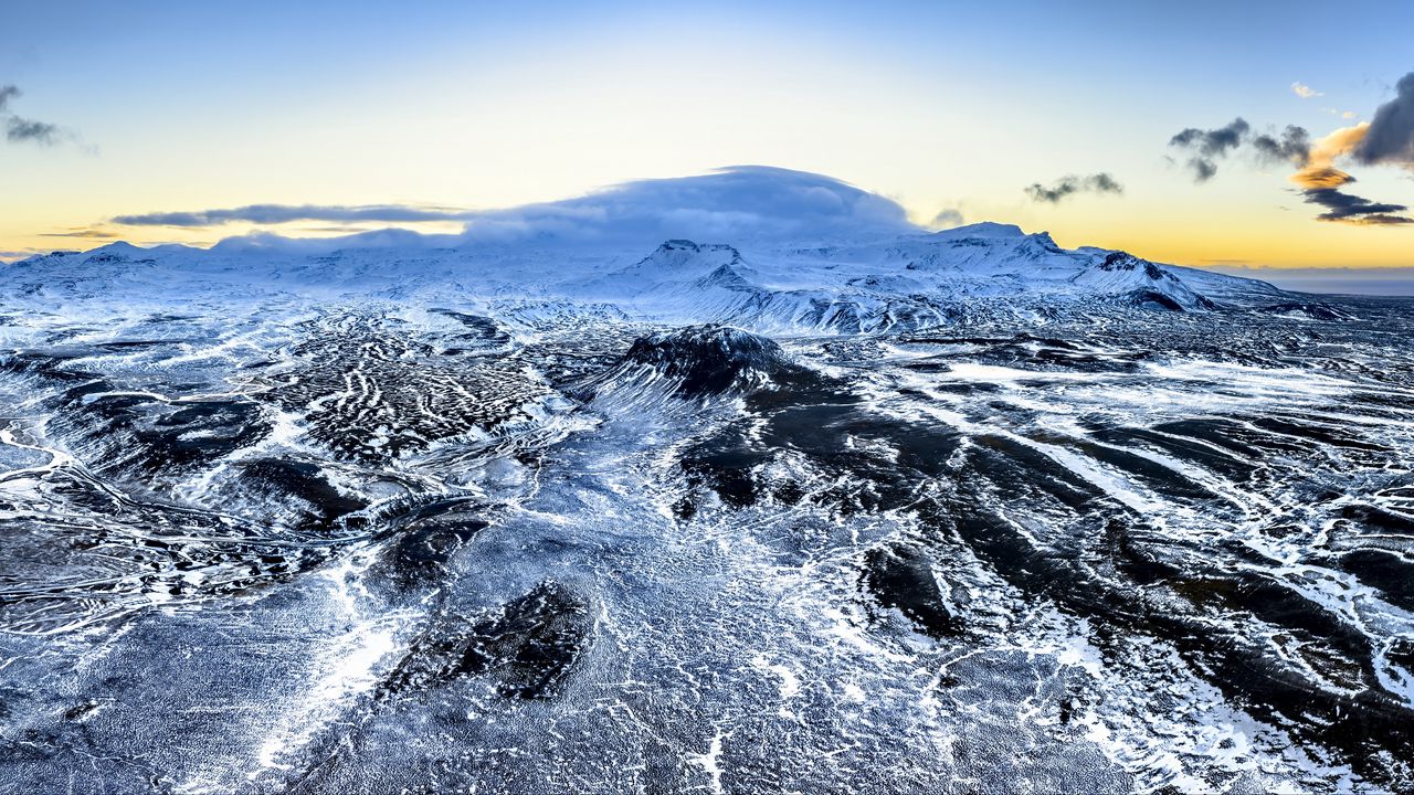 Wallpaper sea, waves, hills, snow, nature