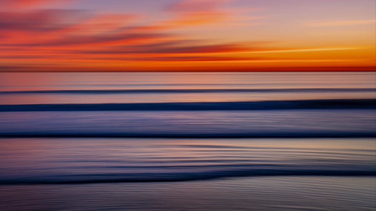 Wallpaper sea, waves, horizon, clouds, sunset, nature