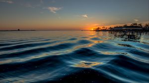 Preview wallpaper sea, waves, horizon, sunset, nature