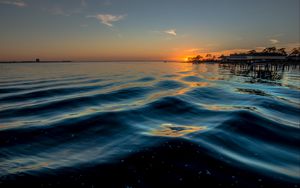 Preview wallpaper sea, waves, horizon, sunset, nature