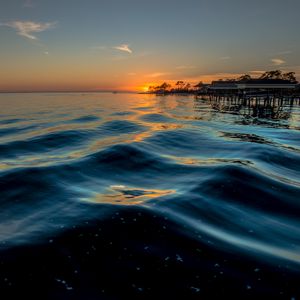 Preview wallpaper sea, waves, horizon, sunset, nature