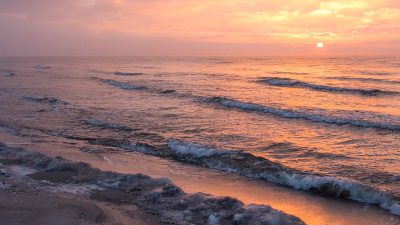 Wallpaper sea, waves, horizon, sunset