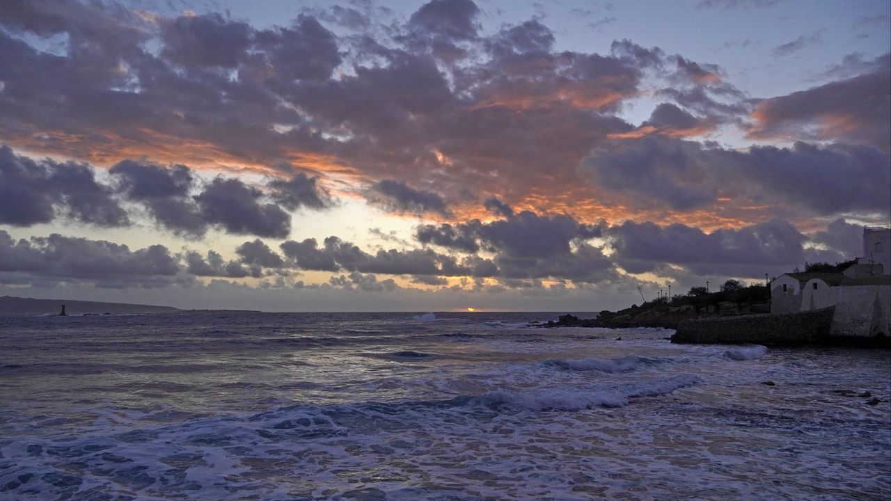 Wallpaper sea, waves, horizon, clouds, landscape