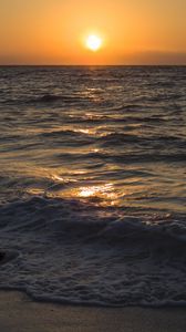 Preview wallpaper sea, waves, horizon, sunset, dark