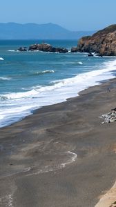Preview wallpaper sea, waves, mountain, beach, landscape