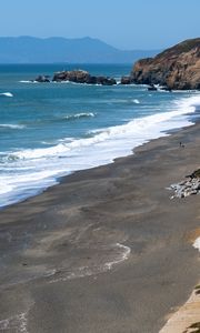 Preview wallpaper sea, waves, mountain, beach, landscape