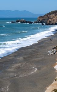Preview wallpaper sea, waves, mountain, beach, landscape